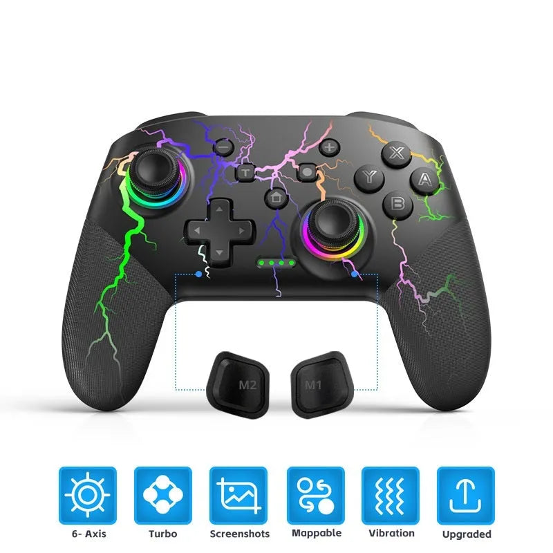 Black Lightning Bluetooth wireless gaming controller with vibration mode and USB charging cable
