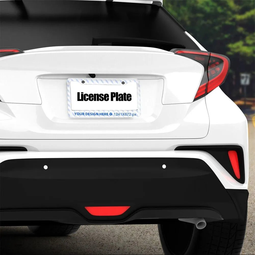 Aluminium license plate frame with round holes for front and rear car plates, lightweight and customisable