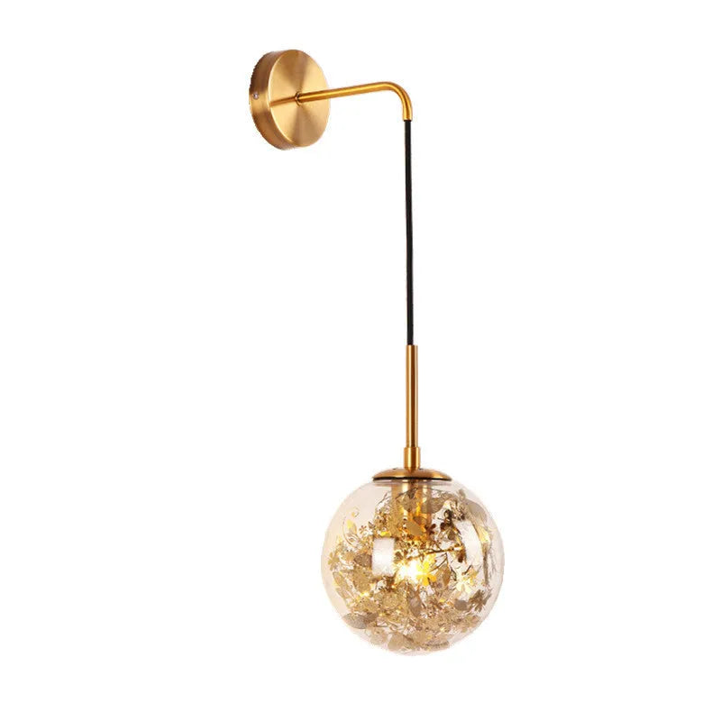 Modern glass wall-mounted bedside lamp in gold or silver finish, shown in 15cm and 20cm size options.