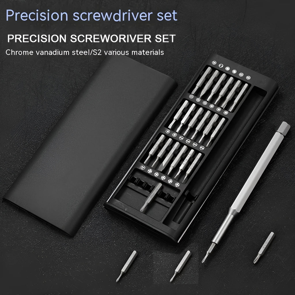24-piece magnetic precision screwdriver set with multiple bits and handles for electronics repair