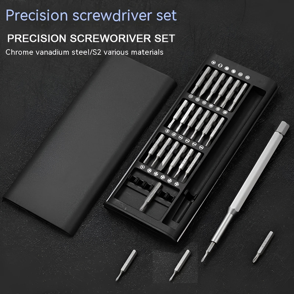 24-piece magnetic precision screwdriver set with multiple bits and handles for electronics repair