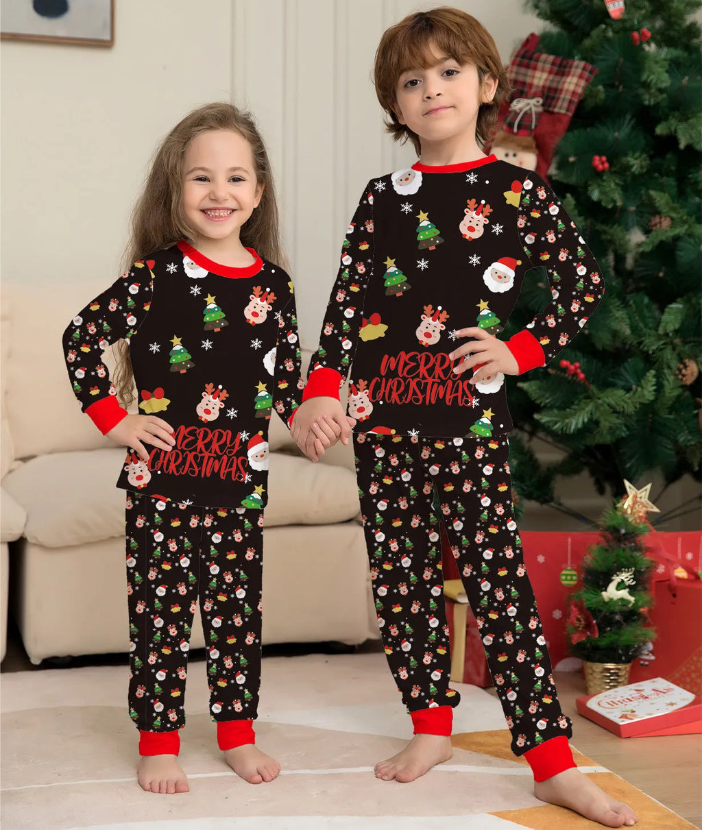 Family matching Christmas pyjamas set in soft cotton with plaid print for adults, children and dog