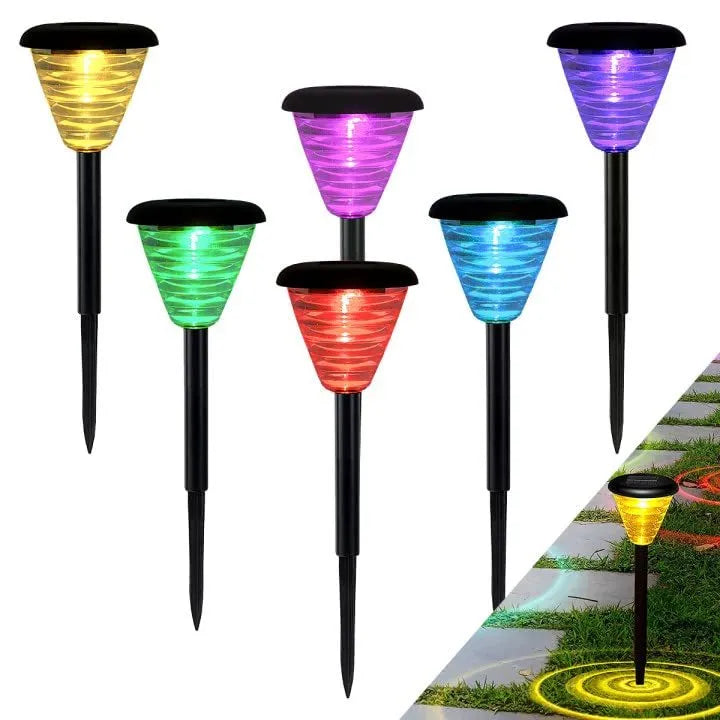 Black solar pathway light with stake, 2 LEDs, IP67 waterproof body, warm white and colour-changing modes for garden yard lawn