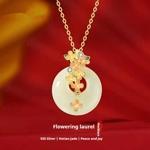 925 silver Hetian jade necklace with natural peace buckle pendant and cross chain