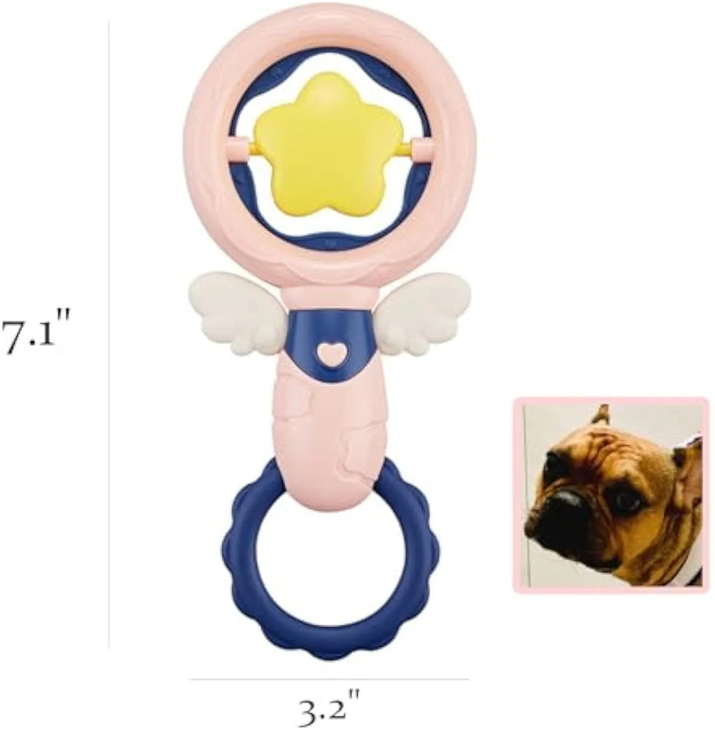 Pink interactive dog chew toy set for large breeds with dental cleaning ridges and squeaker