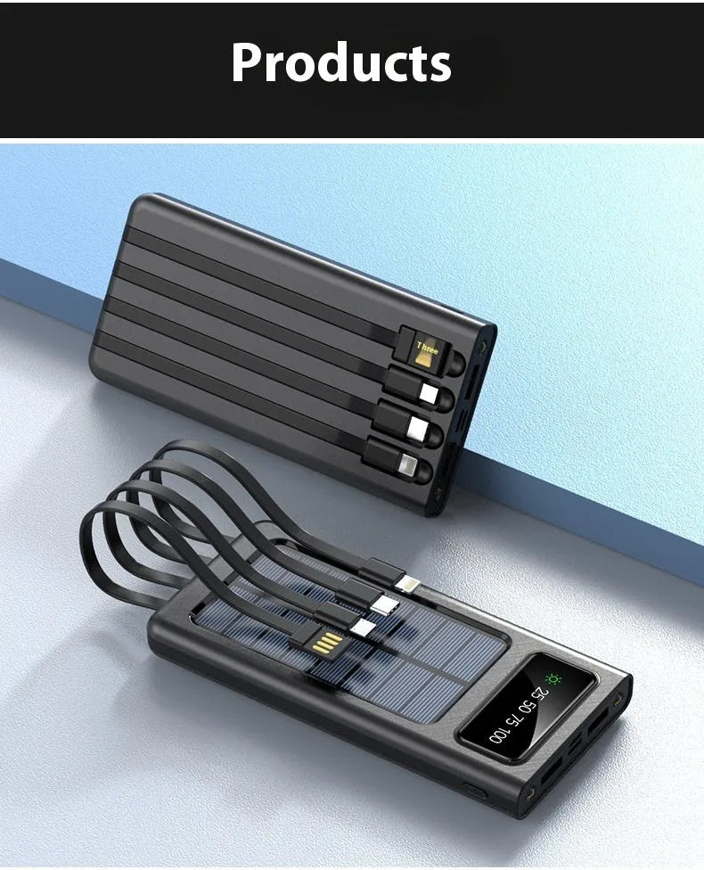 20000mAh solar power bank with cable in black or white