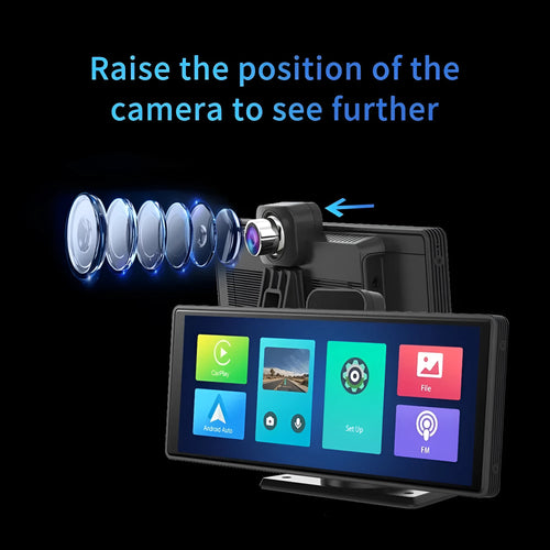 12-inch touch screen car dash cam with front and rear cameras on display