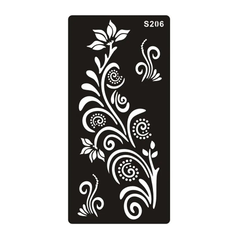 Semi-permanent hollow tattoo template sticker with geometric Southeast Asian design on water transfer paper.