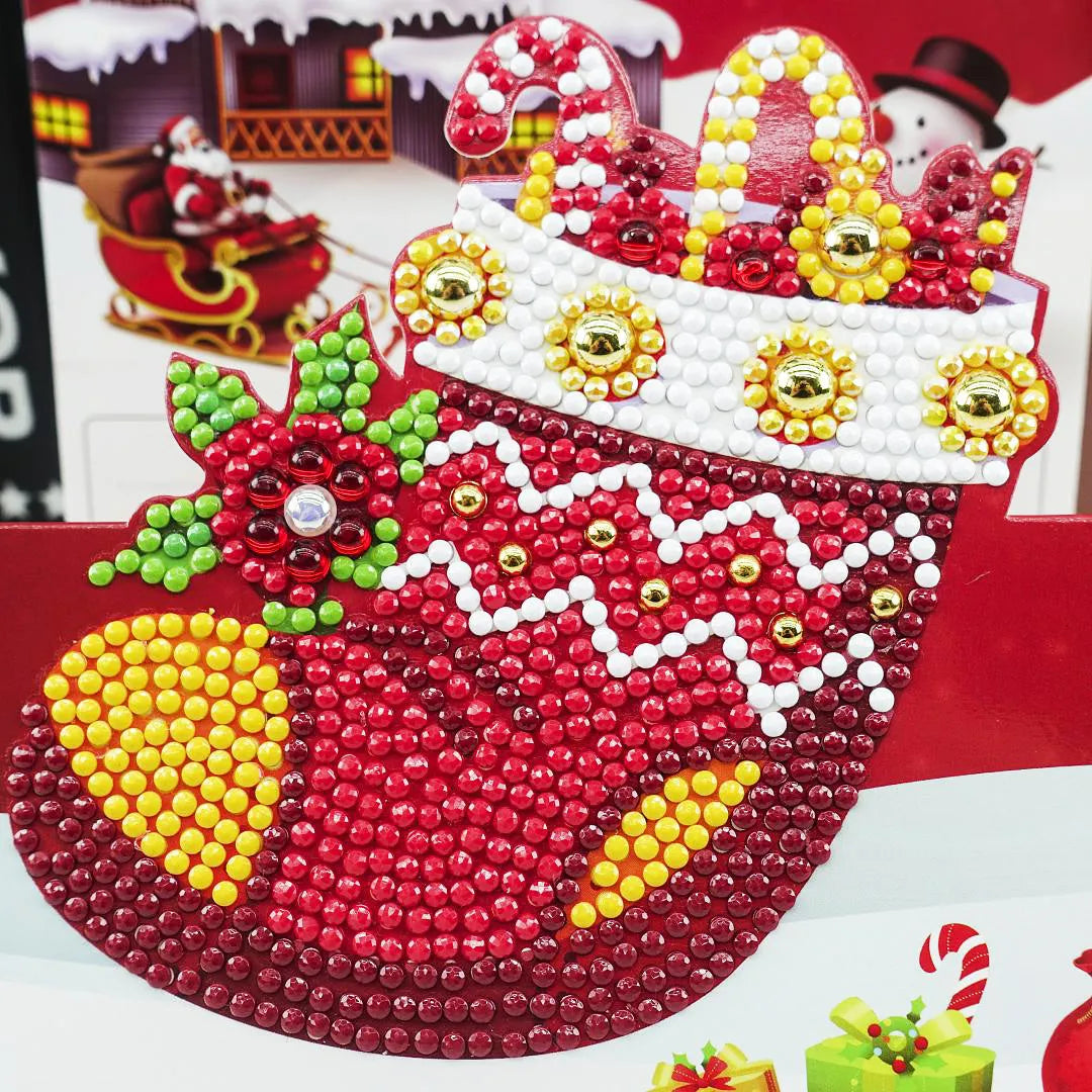 DIY diamond painting greeting cards, 5D cartoon design, folded size 15 x 15 cm, resin diamond and cardboard, 1 pair.