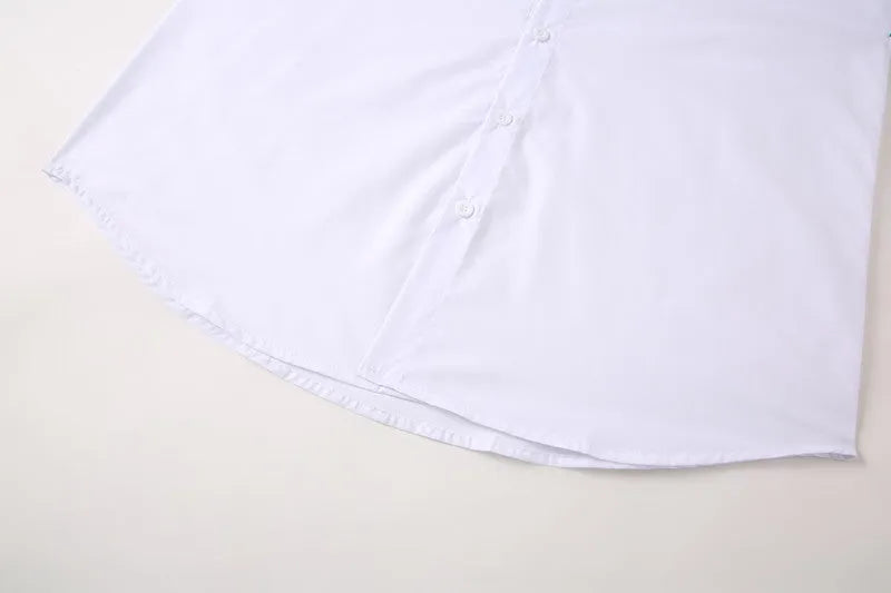 Men's stand-up collar white shirt, form-fitting cut, shown in white and available in sizes S to XXXL