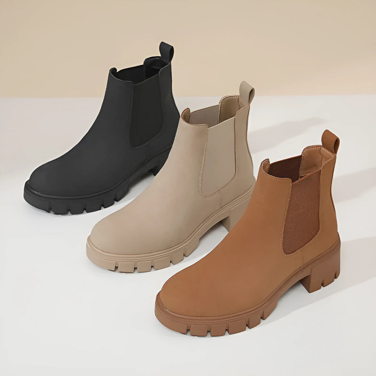 Women's thick bottom suede Dr Martens boots in brown with mid heel and side zip