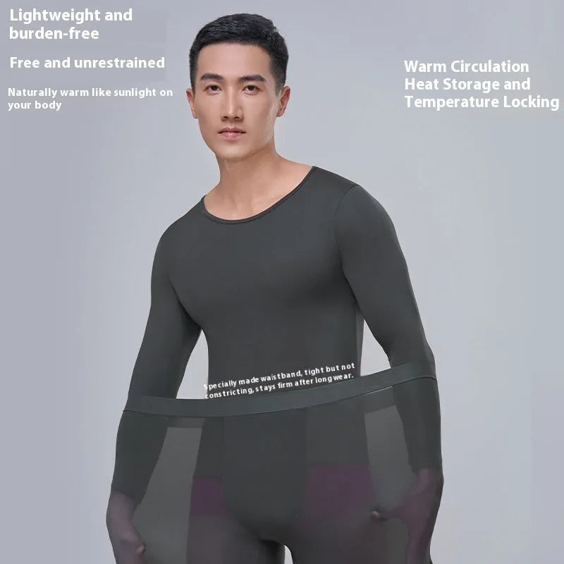 Men's Constant Temperature Heating Warm Bottoming Thermal Suit Nylon Solid Colour Long Johns Trousers Set Black Camel Grey L XL Warm Base Layer