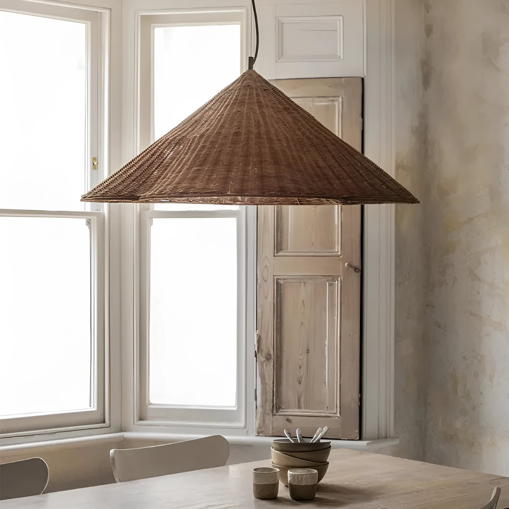 Silent Style woven rattan ceiling lamp in natural colour, shown in 50cm, 60cm, and 80cm diameter options.