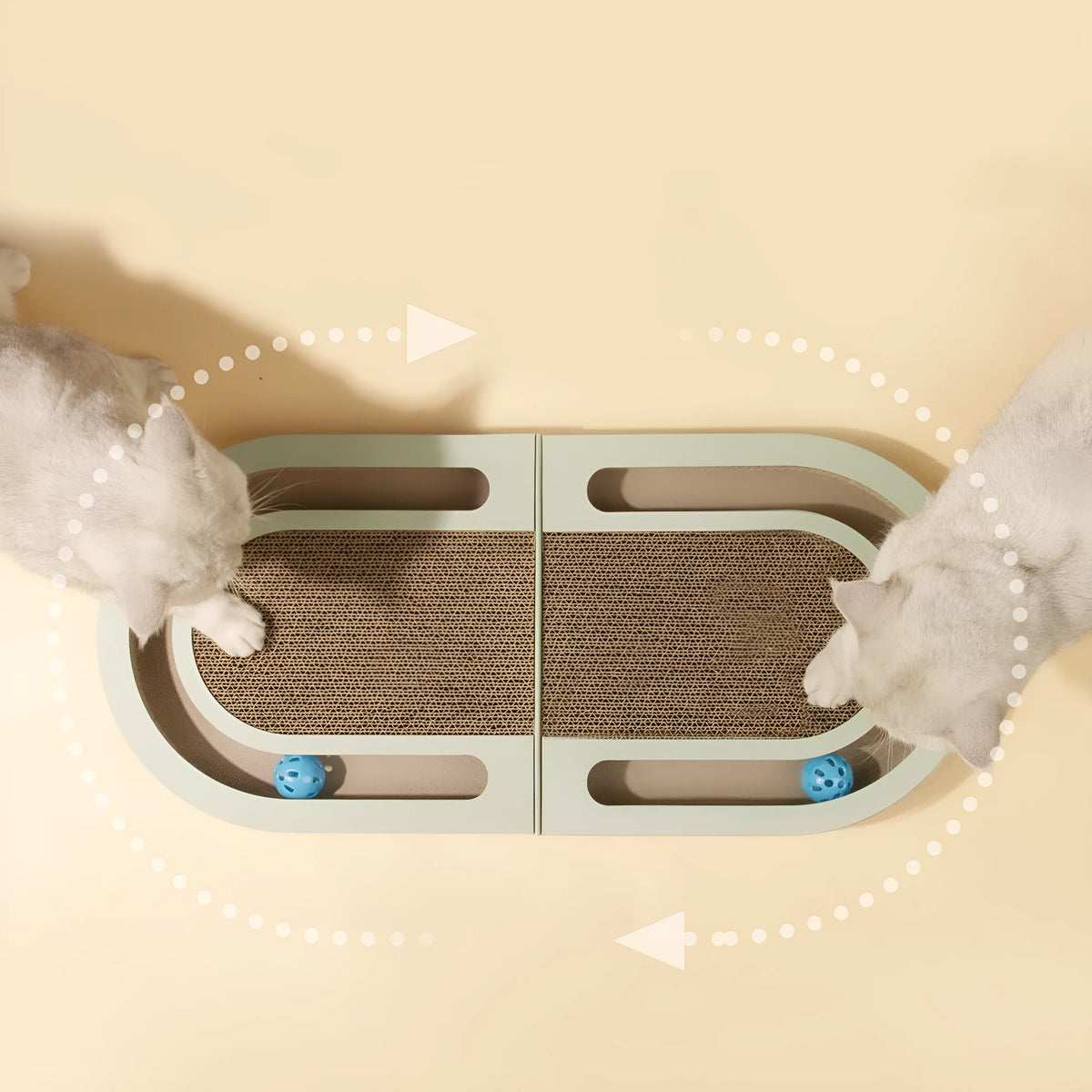 Green folding corrugated paper cat grab board with ball, L660 x W300 x H42mm, Japanese style cat scratcher
