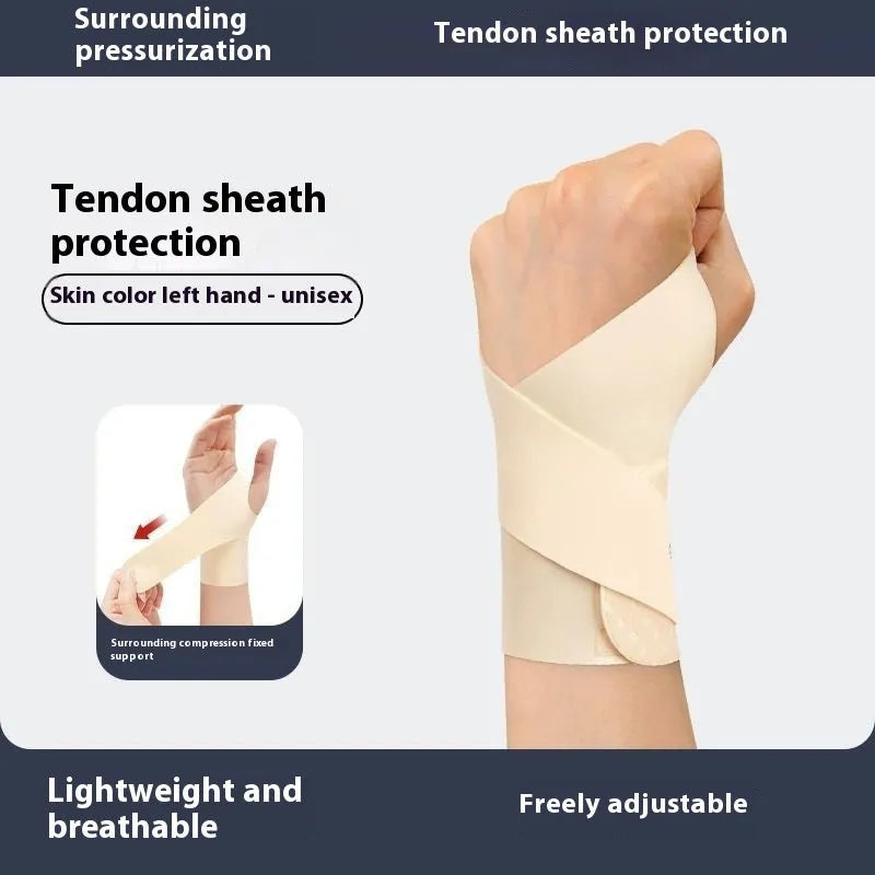 Adjustable black athletic wristguard shown on a wrist, suitable for badminton, tennis and volleyball.