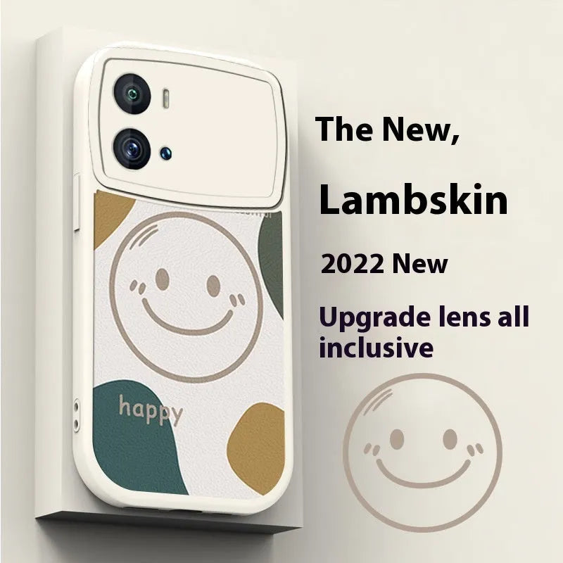 Silicone phone case for Vivo iQOO Neo6 in white or black with painted animal and smiling face design