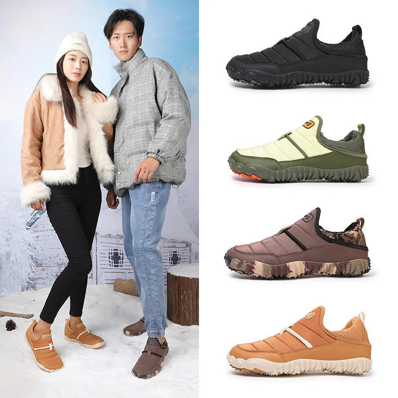 Snow Boots for Outdoor Couple Leisure with Non-slip Rubber Sole, Anti-velvet Warm Cotton Lining, Round Toe, Umbrella Cloth Synthetic Leather Upper for Men and Women, Sizes 36-46 in Black, Brown, Camel, Fruit Green