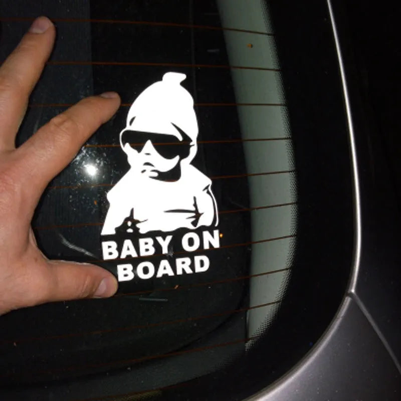 Baby on board car warning sticker, paper, 10 x 15 cm, strong adhesion, white or black, for vehicle body