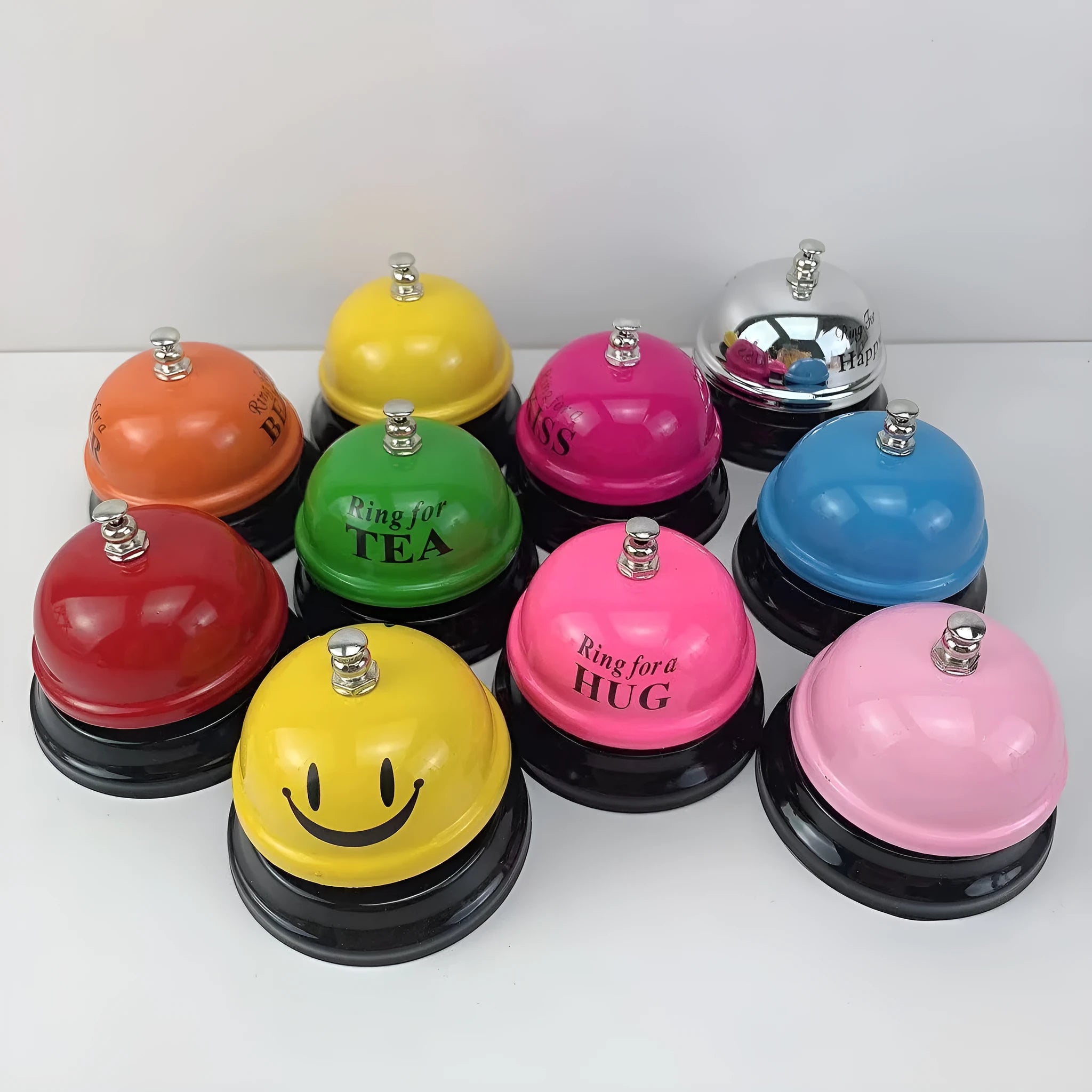 Iron hand bell for classroom games or restaurant service in a choice of coloured finishes