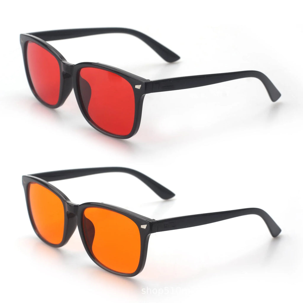Black PC frame anti blue light UV glasses with orange red CR39 lenses for computer and gaming use