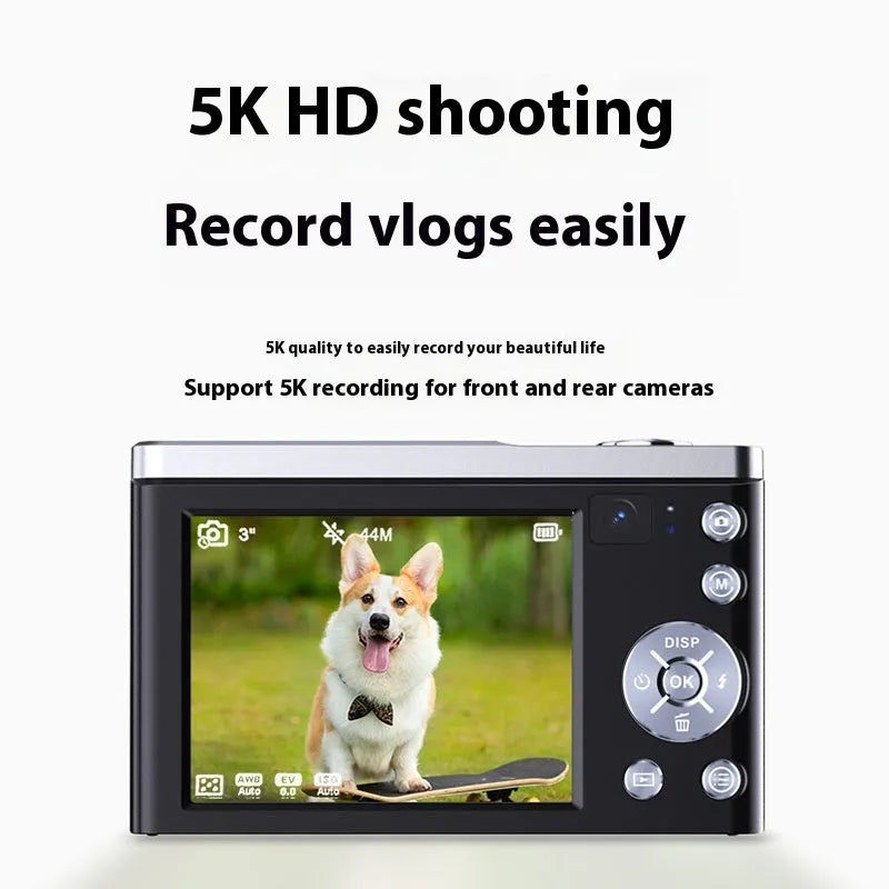 5K HD digital camera with optical zoom, anti-shake, in black, with Full HD screen