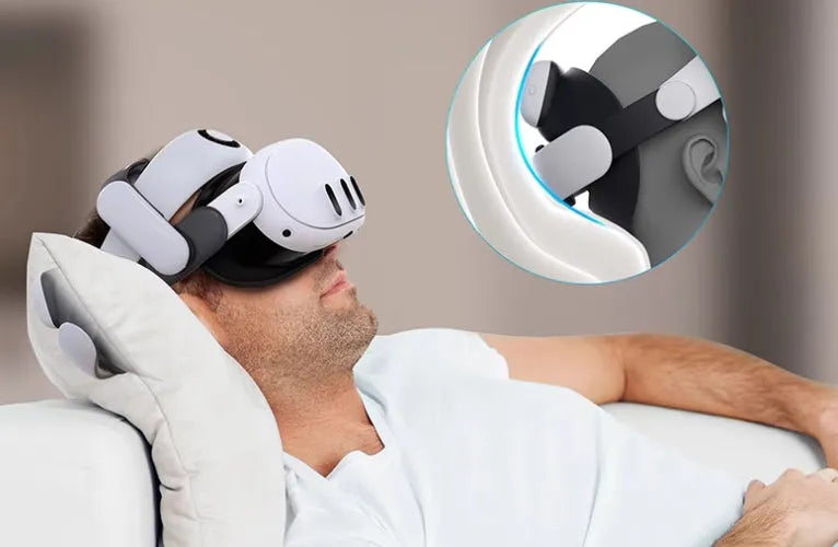 Adjustable VR head wear with ABS sponge cushion and battery, multi-angle head strap for virtual reality headsets.