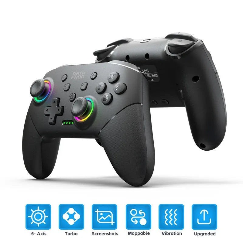Black Lightning Bluetooth wireless gaming controller with vibration mode and USB charging cable