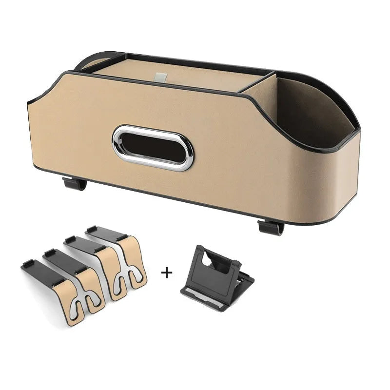 Genuine leather car tissue box organiser with hanging strap and 2 litre storage capacity