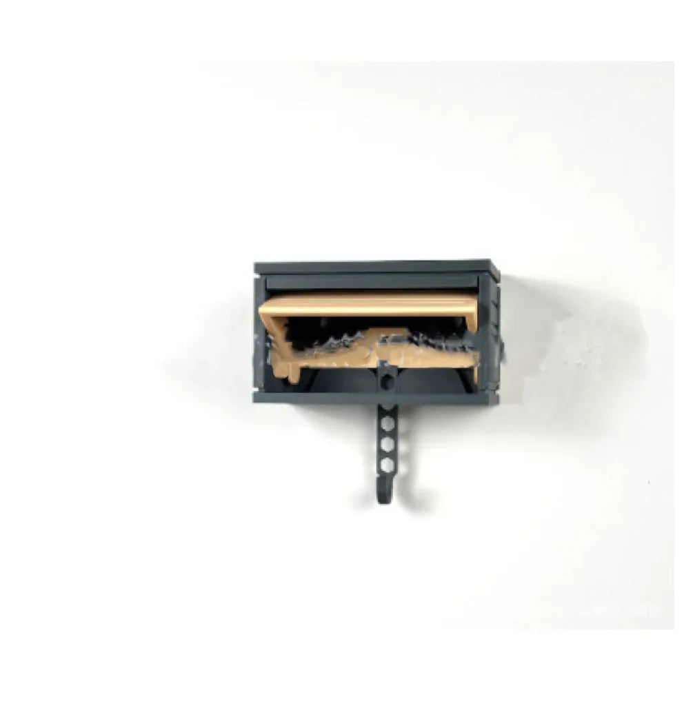 Stripe pattern car garage key holder with opening door and adhesive back in beige and dark gray