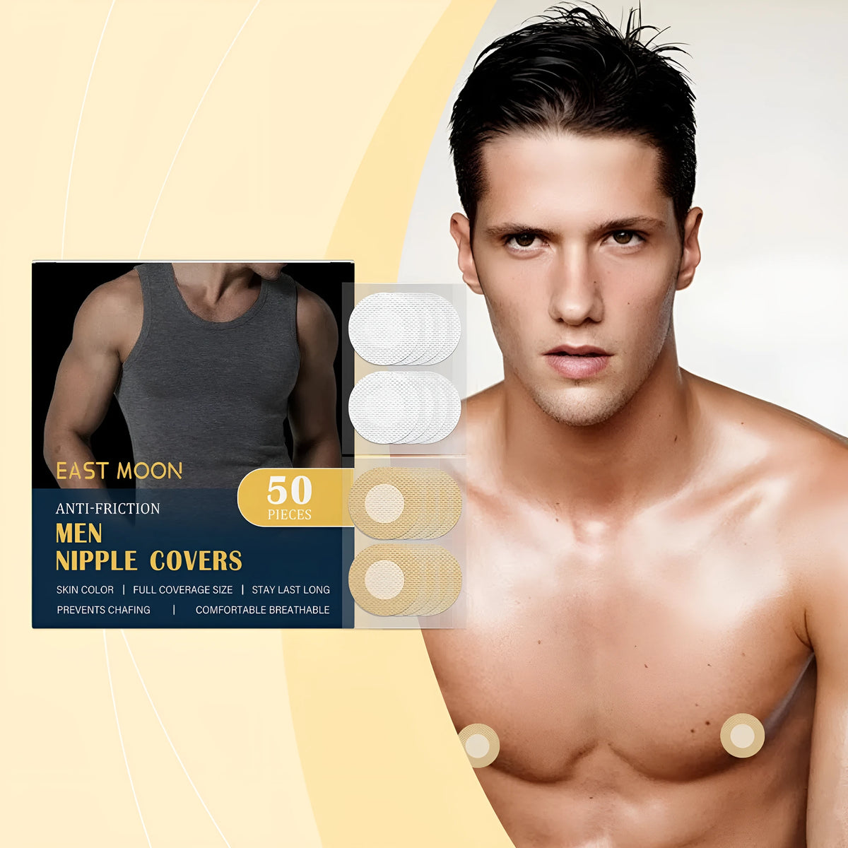 Men's anti friction chest patch pack of 50 self-adhesive stickers for running and gym use