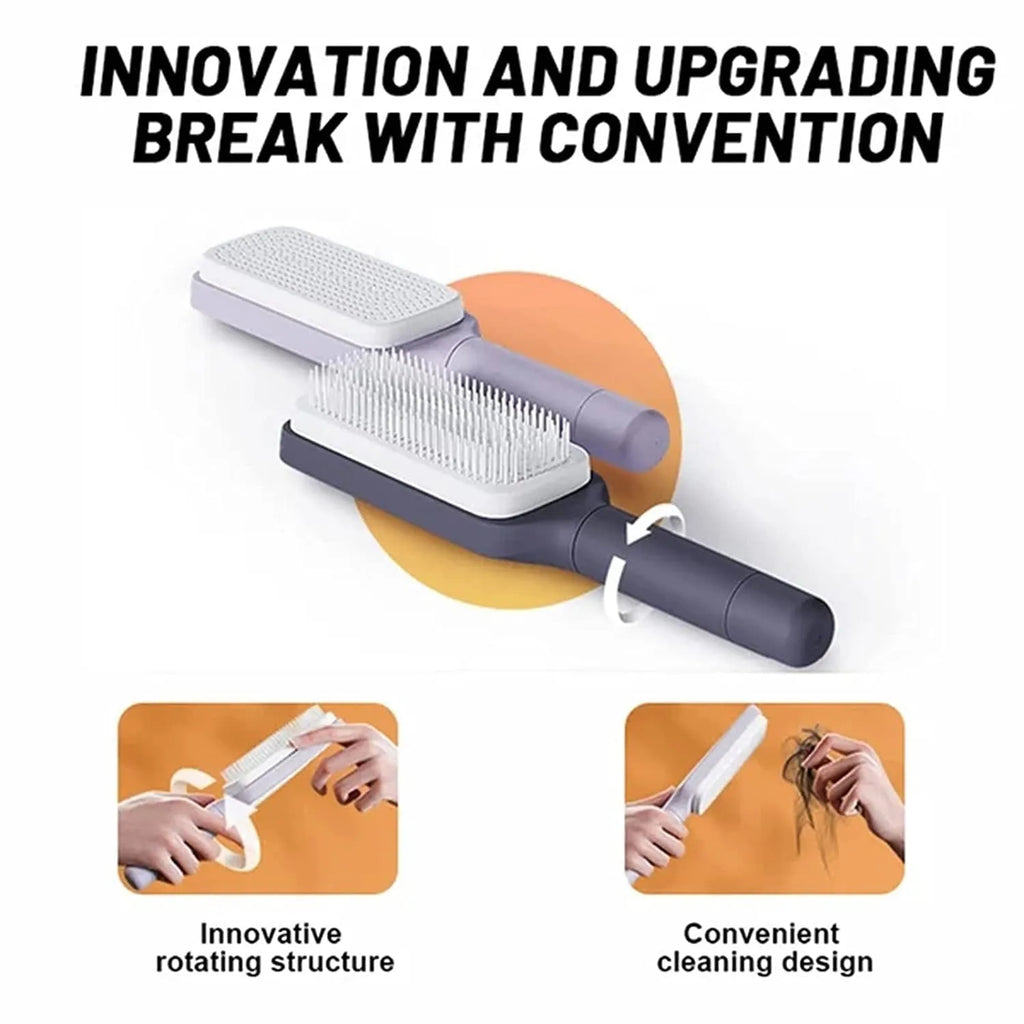 Roland purple self-cleaning hair brush with anti-static massage comb on a white background.