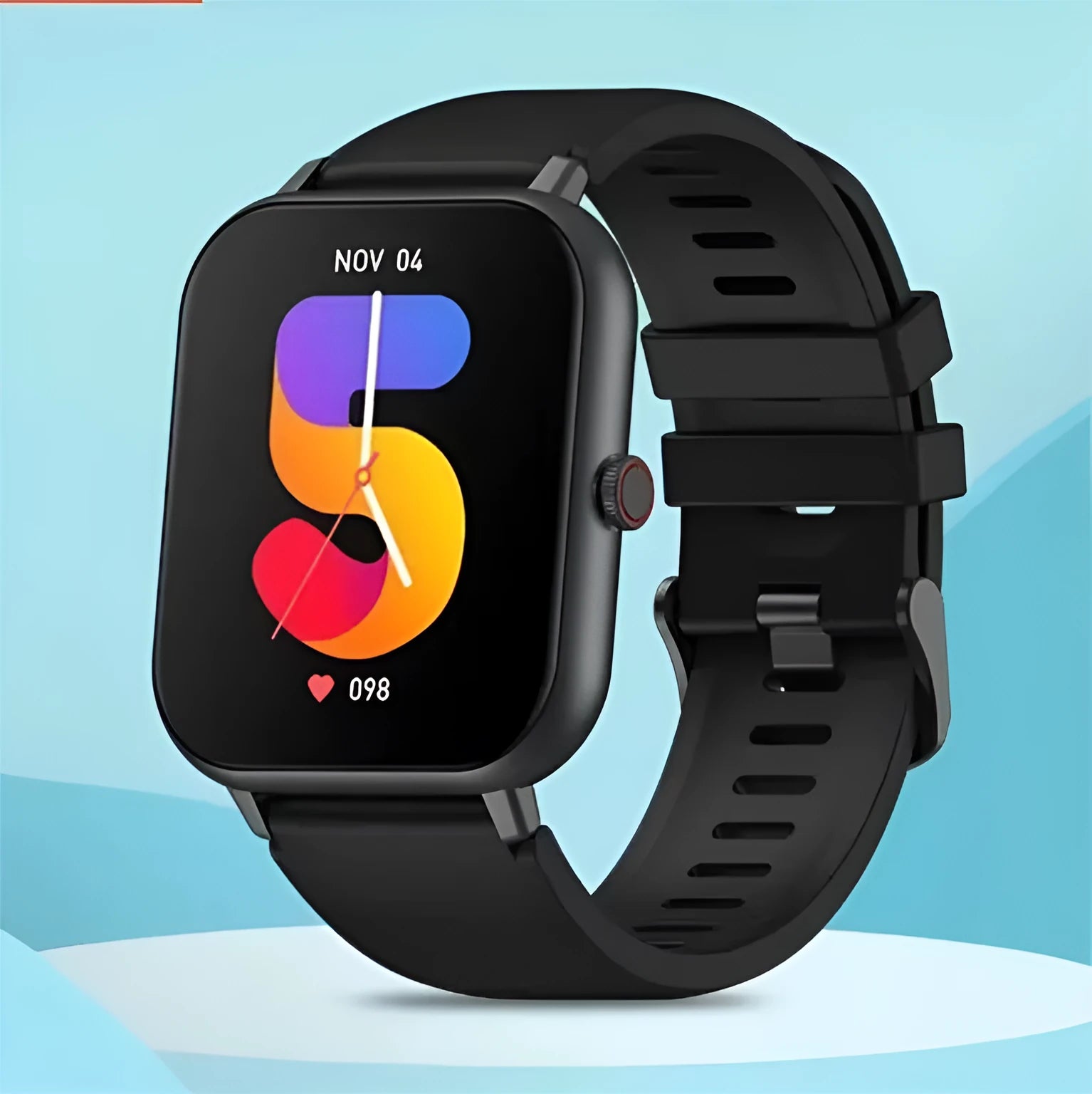 Bluetooth smart watch with touch screen showing heart rate and step count display