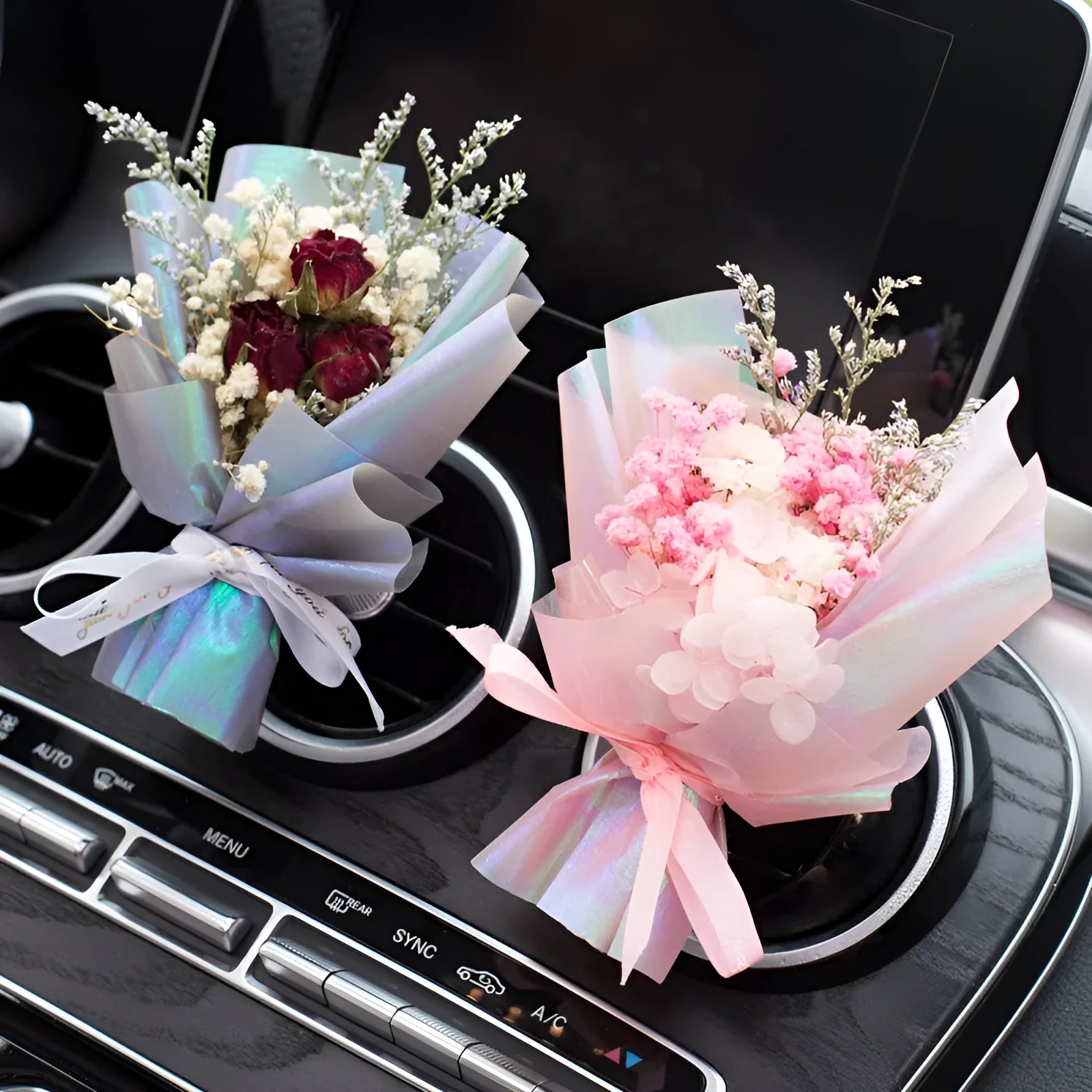 Handmade dried flower car vent perfume ornament in choice of 13 colours with 5 fragrance options