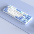 Wireless Bluetooth mechanical keyboard with metal construction in blue white or white purple colour options