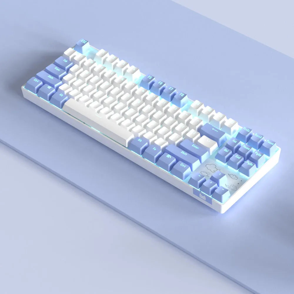 Wireless Bluetooth mechanical keyboard with metal construction in blue white or white purple colour options