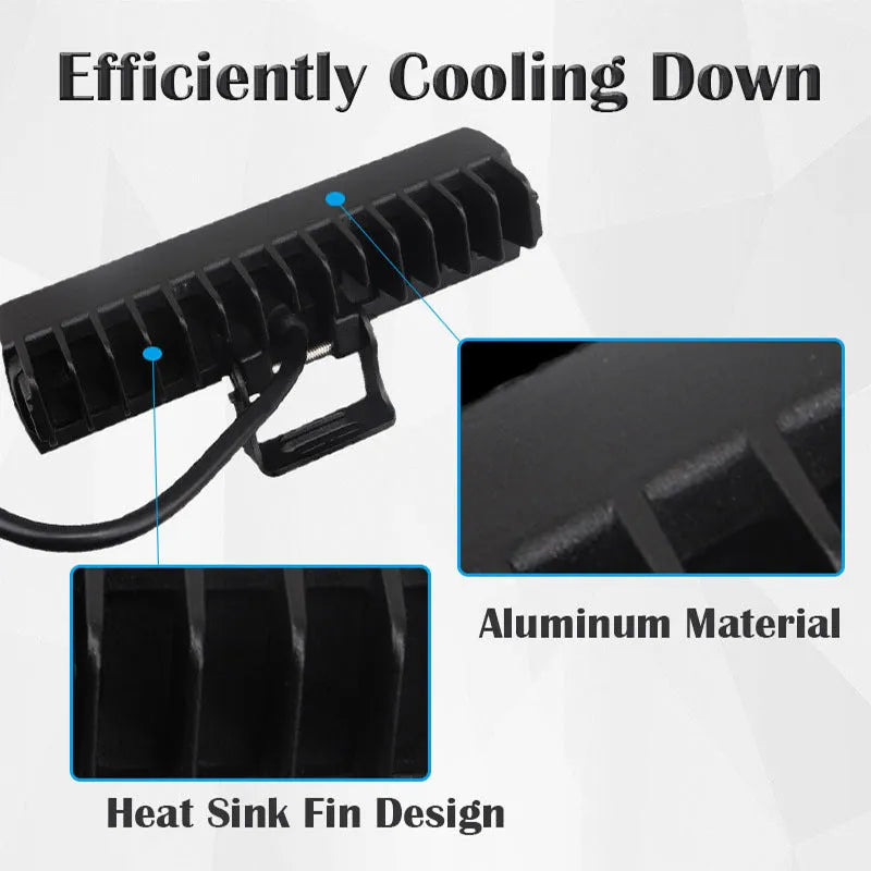 Black 7-inch 60W LED strip work light in straight line shape with aluminium shell