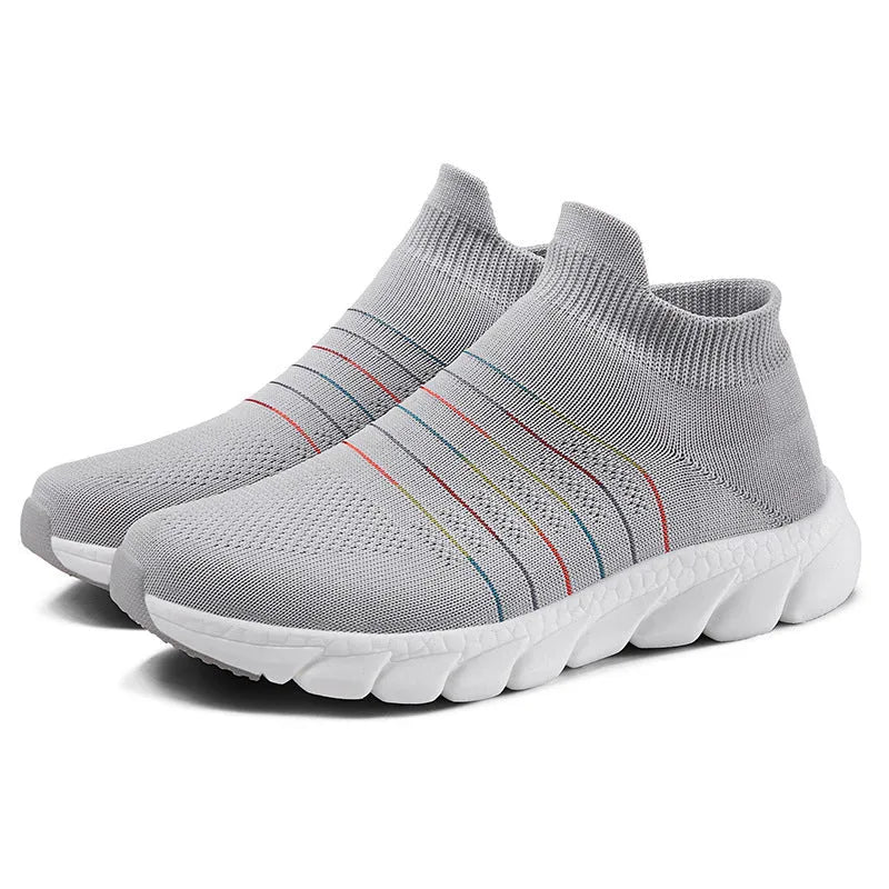 Feizhi women's mesh sock shoes in black side view soft sole slip-on design
