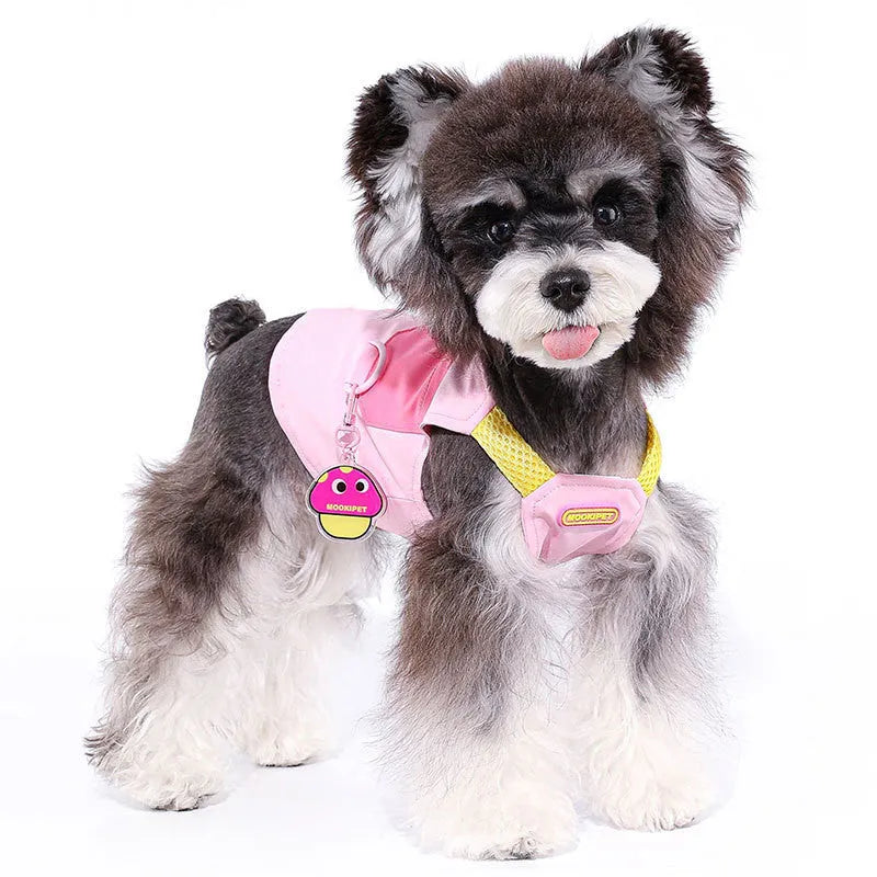 Pink polyester vest harness for small breed dogs on Bichon Frise or Teddy dog