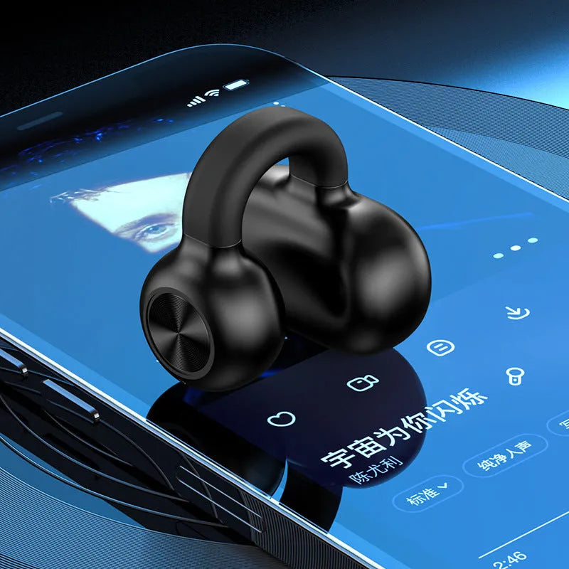 Clip-on bone conduction wireless Bluetooth headset earphones with charging cable