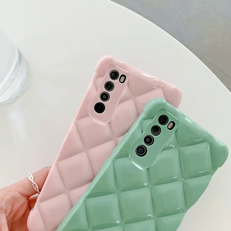 Huawei silicone phone case with diamond texture pattern in black, green, pink or white colour