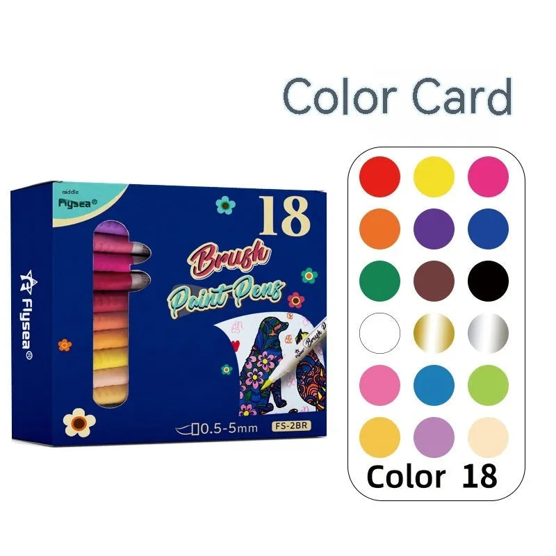 Set of soft head gouache acrylic marker pens for hand painting and card design.