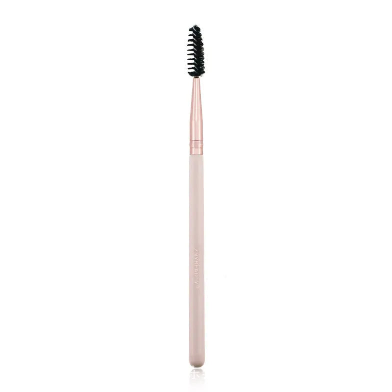 26 pink makeup brushes with wooden handles in storage bag