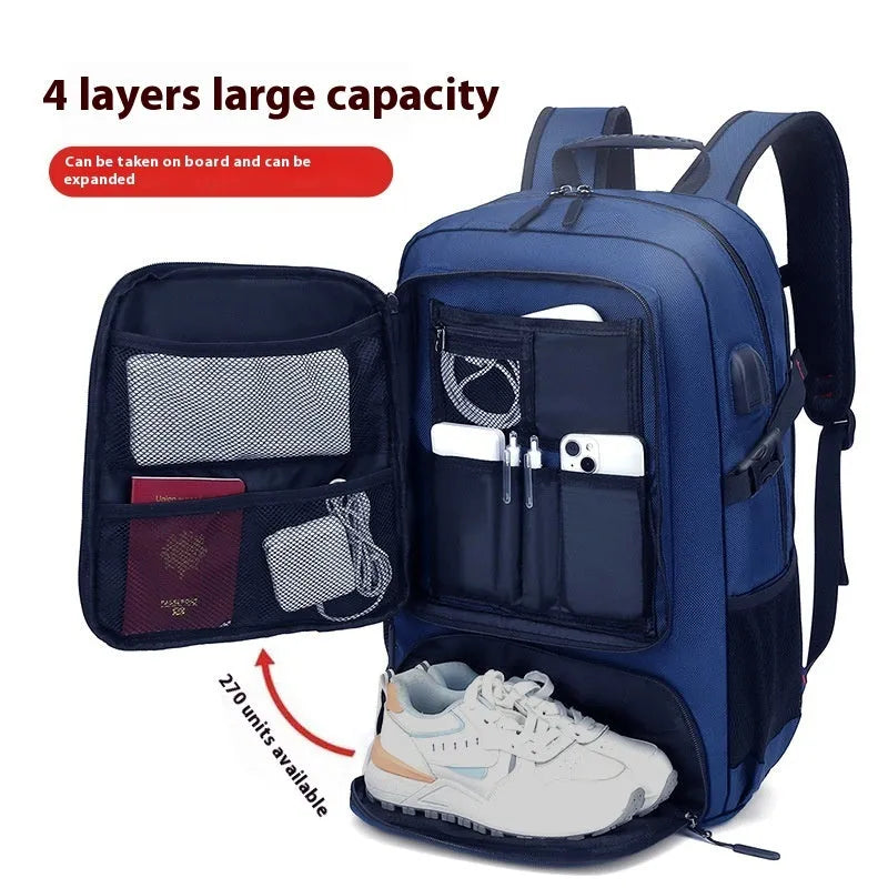 Waterproof Oxford cloth mountaineering schoolbag with shoe warehouse, available in 50 L, 60 L, and 80 L