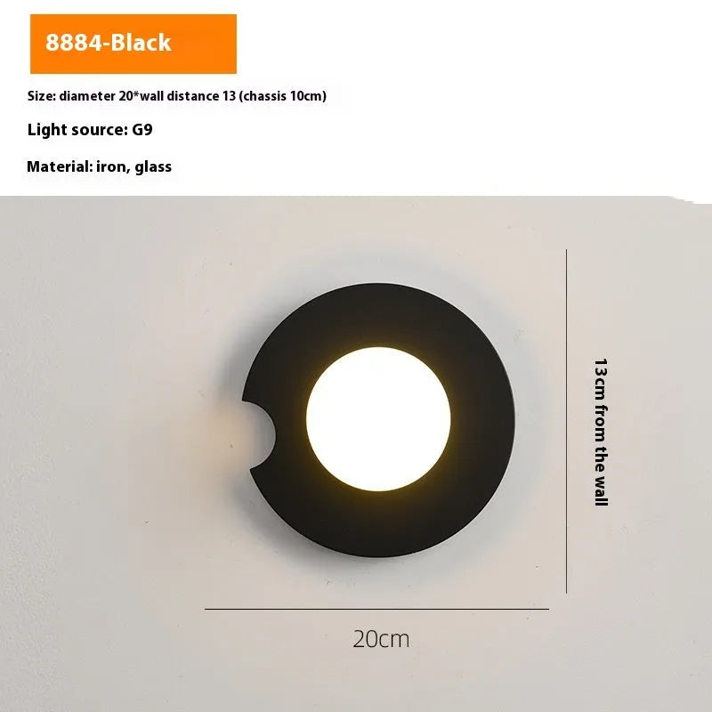 Glass shade wall lamp black finish for bedroom bedside background lighting 220V