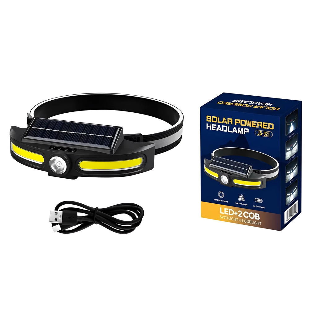 Dual light source fishing headlight outdoor riding headlamp ABS solar rechargeable