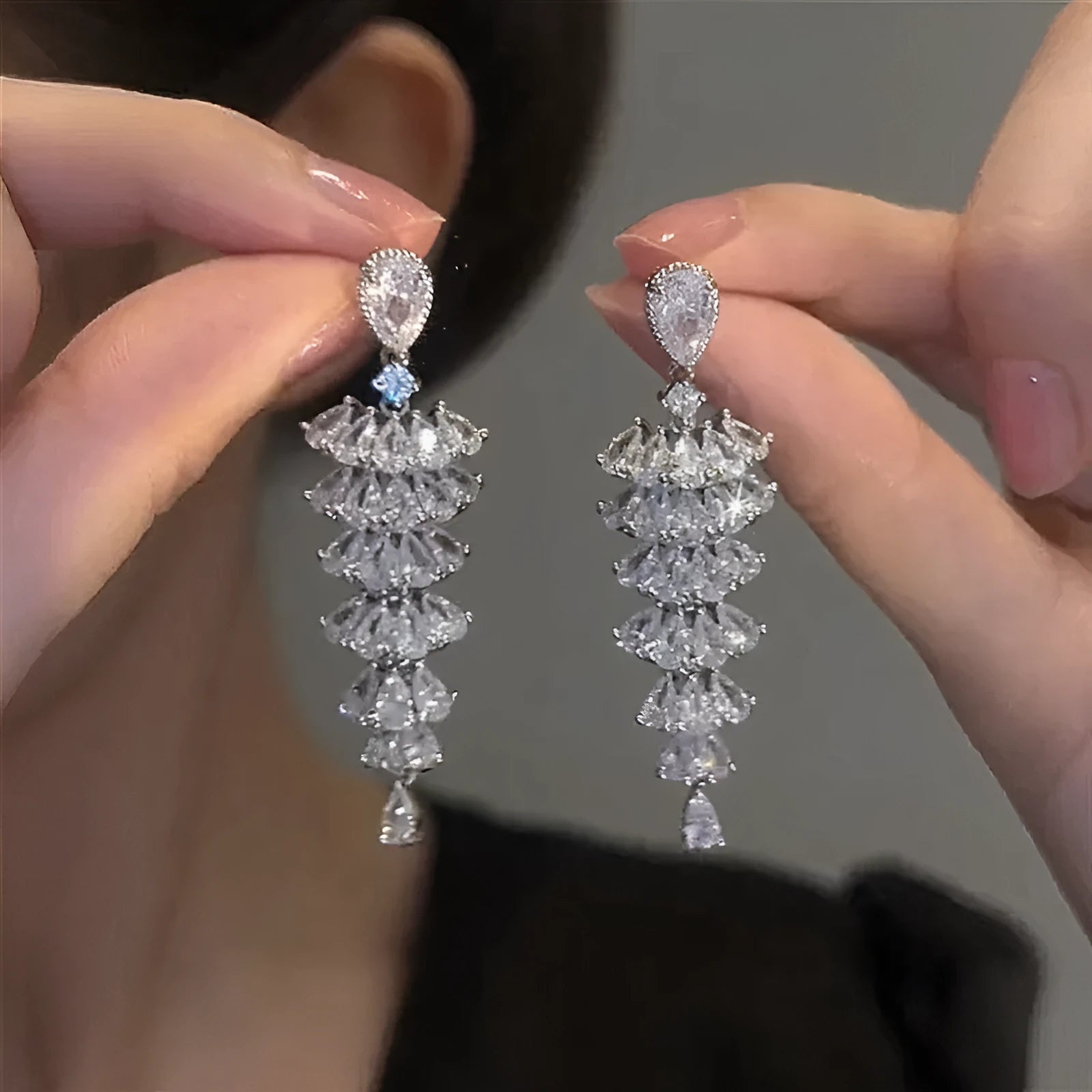 Silver pagoda Christmas tree drop earrings with copper construction and stud fitting