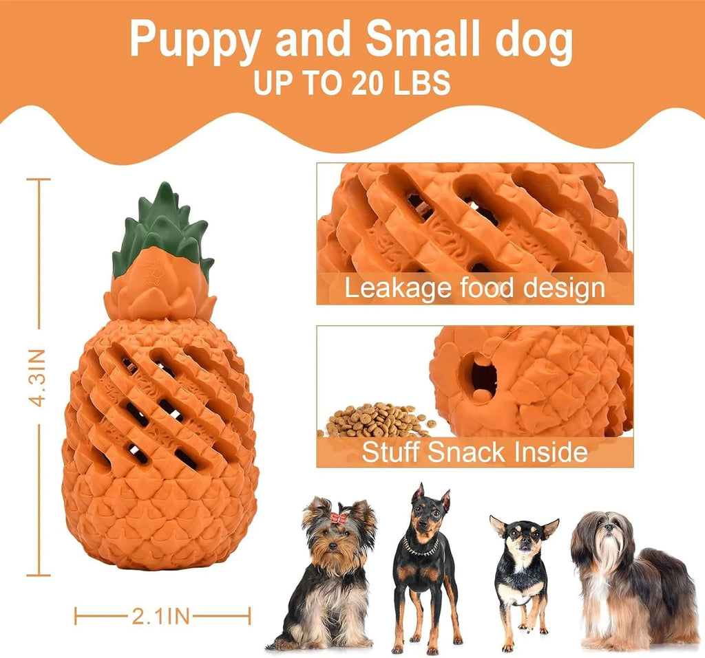 Pineapple-shaped natural rubber dog chew toy for aggressive chewers, available in multiple sizes