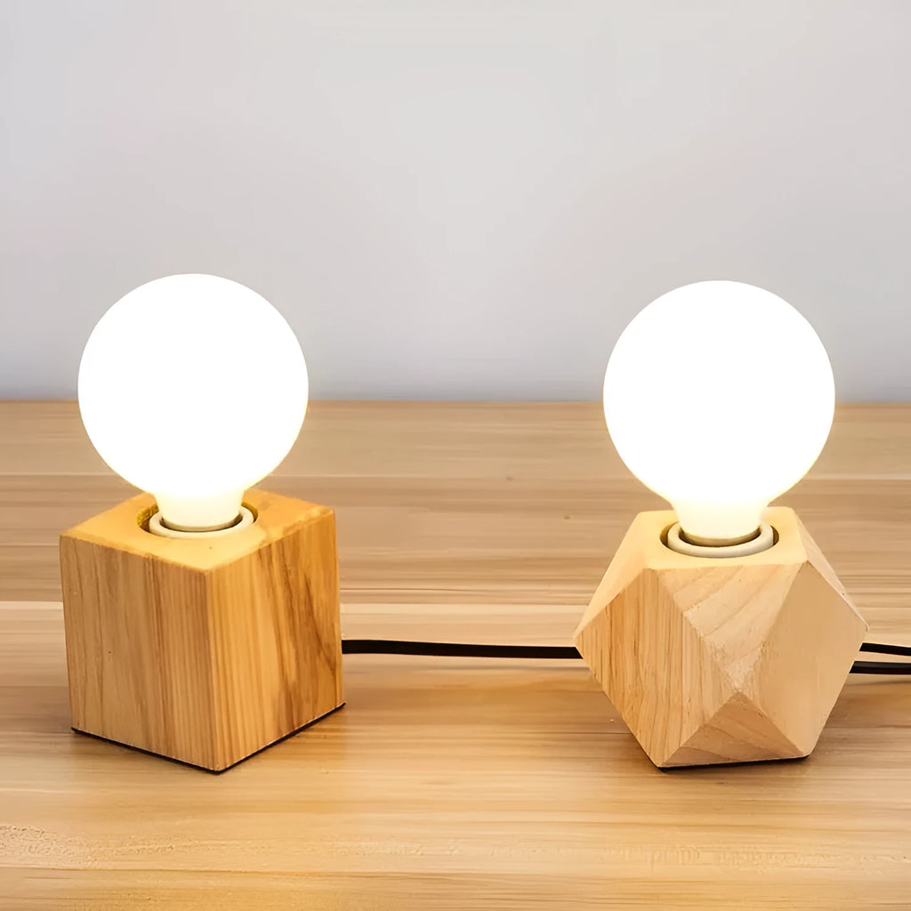 Wooden retro lamp holder in square shape with hanging wire measuring 75mm by 80mm