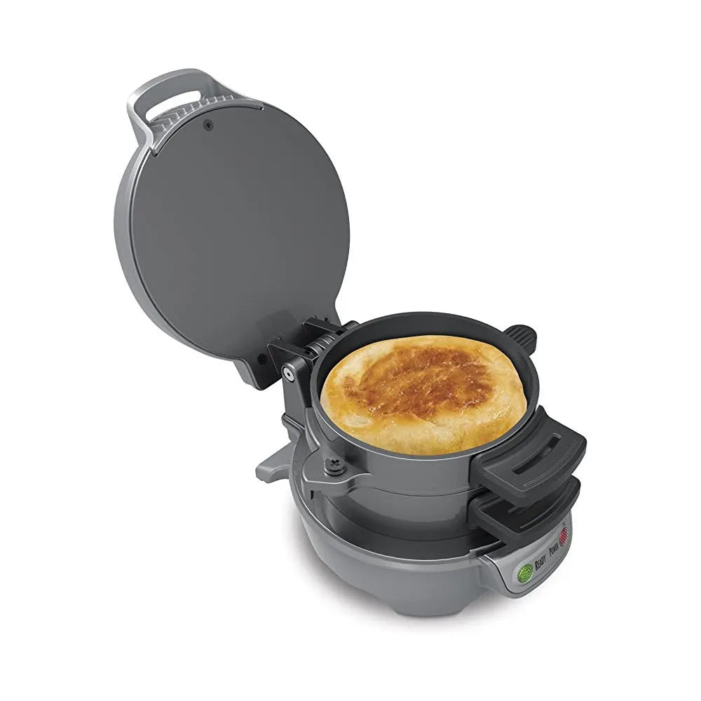 Red silver grey orange multifunction breakfast sandwich maker with egg ring and waffle plates