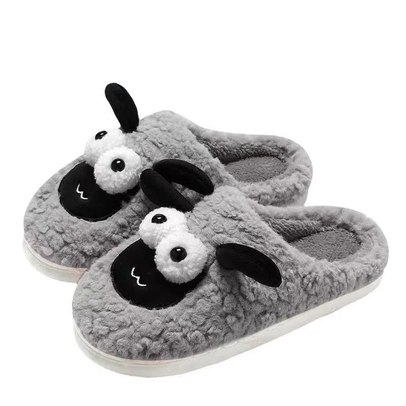 Brown thermal cotton slip-on slippers with suede upper and PVC sole on a white background